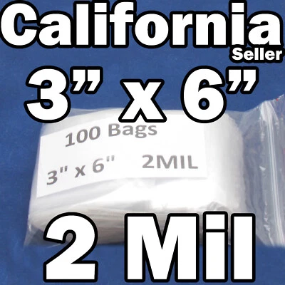 100 Resealable 3" x 6" Zip Bag Clear Poly 2MIL Jewelry Coin Lock able 75 x 145mm - Image 1 of 4