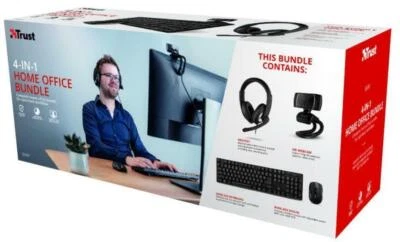 Trust QOBY 4 in 1 Home Office Bundle Wireless Keyboard & Mouse, Webcam & Headset - Image 1 of 4
