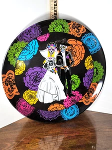 "Día de los Muertos 14" Melamina Azúcar Calavera Novia y Novio Plato para Servir ¡Nuevo! - Imagen 1 de 4