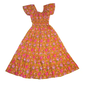 NWT PINK CITY PRINTS Spanish Rah Rah in 70s Jal Floral Cotton Midi Dress L - Picture 1 of 8