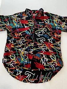 Vintage BREAKOUT 80s Color Splash Kurzarm Bluse mit Knopfleiste LESEN - Bild 1 von 7