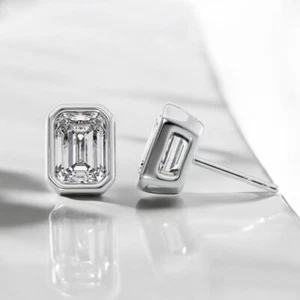 Pendiente de diamantes talla esmeralda de 2,00 quilates con certificación IGI 950 platino creado en laboratorio - Imagen 1 de 9