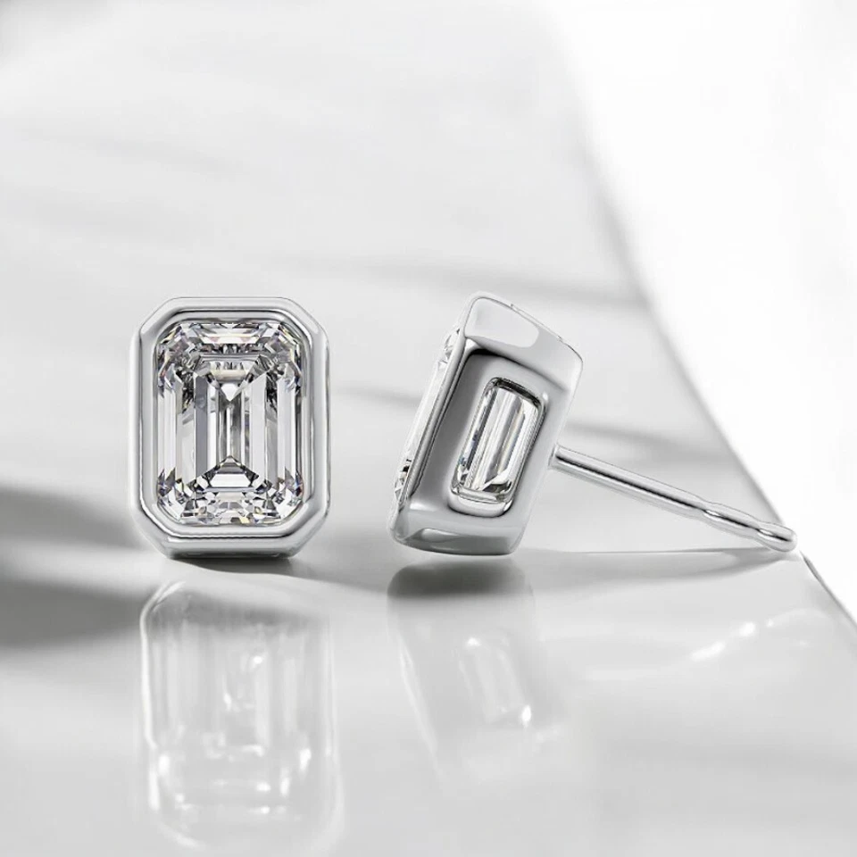 IGI-zertifiziert 2,00 ct Smaragdschliff Laborgefertigt Diamant Ohrstecker 950... - Bild 1 von 4