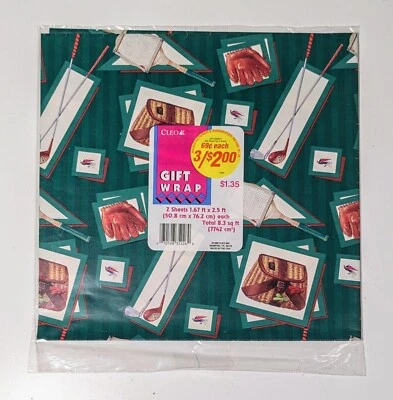 Винтажная 1999 Cleo подарок надежном гольф/рыбалка тематическая оберточная бумага 2 листов 8,3 фута 2 - Изображение 1 из 2