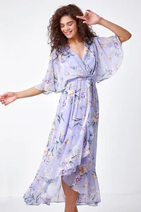 Roman sz 20 Blue Floral Wrap Maxi Dress, Wedding cruise Brides Mother, Guest - Picture 1 of 6