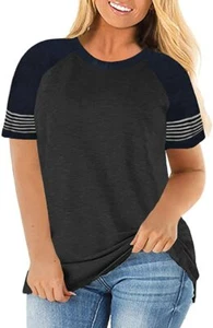 ROSRISS Women Long Sleeve Color Block Raglan Striped Shirt gray size 14W (1X) - Picture 1 of 4