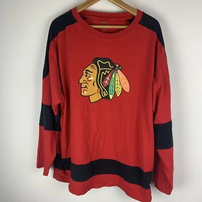 NHL Chicago Blackhawks Men XL Long Sleeve Shirt Red Crew Neck Pullover Striped - Image 1 of 4