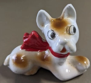 Estatuilla vintage de perro baratija japonés cachorro arco rojo - Imagen 1 de 5