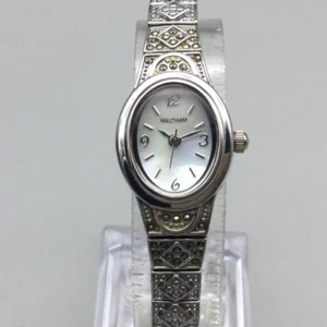 Waltham Watch Women 18mm Marcasite Silver Oval MOP Dial New Battery 6.25" - Picture 1 of 16