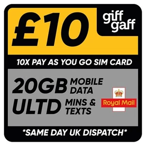 10 X GIFFGAFF SIM CARDS -TRIPLE CUT SIM CARD -*£5 FREE CREDIT - Photo 1 sur 6