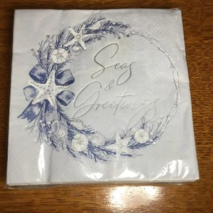 Punch Studio Paper Beverage Napkins 40ct 3ply Holiday “SEAS & GREETINGS” NIP! - Picture 1 of 3