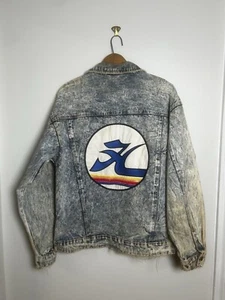 Vintage Hobie Surf Brand Acid Wash Denim Jacket 1980s Retro VTG Surfer - Picture 1 of 12
