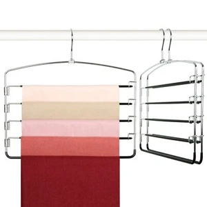 Pant Hangers 3 Pack Hanger Space Saving Non Slip 5 Tier Swing Arm Pants Space... - Picture 1 of 7