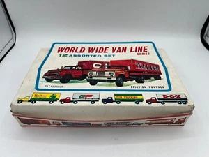 Vintage NOS CASE (12) of WORLD WIDE VAN LINES series Tin Toy Trucks Friction - Picture 1 of 12