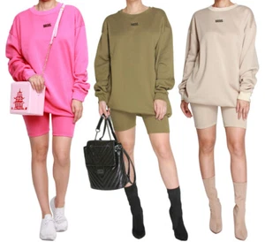 Sexy schöne Damen Fleece Pullover Shirt Kleid und Bikershorts zweiteiliges Set - Bild 1 von 8