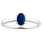 Classic Solitaire 0.50cts Oval Blue Sapphire Promise Ring In 925 Sterling Silver