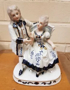 Vintage Royal Copenhagen Porcelain White/Blue Victorian Figurine Couple - Picture 1 of 6