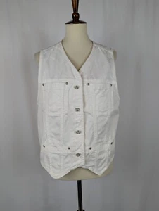 High Sierra Vintage 90s White Denim Vest V-Neck Pockets 100% Cotton Sz Large L - Bild 1 von 10