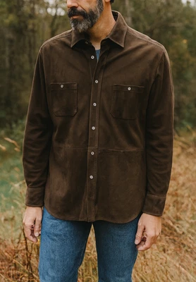 Robert Talbott Men's Brown Suede Leather Shacket Shirt Jacket Button Size Large - Image 1 of 4