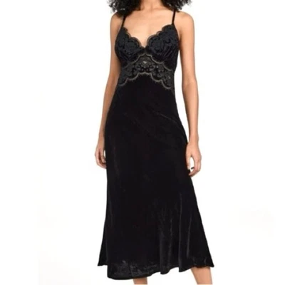 NUEVO FARM Rio Negro Richelieu Terciopelo Vestido Sin Mangas Correas Ajustables Encaje Talla XL Foto 1 de 4