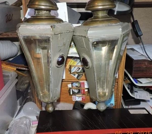 Antique Pair 1900's PIERCE ARROW CARRIAGE PILLAR Automobile Head LAMP LANTERN - Picture 1 of 10