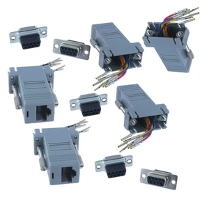5 pack DB9 9 Pin RS232 Serial Port Female to RJ45 Female Network Adapter 8P8C T - Photo 1/5