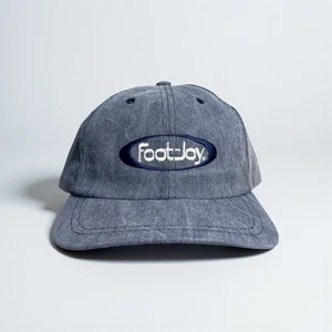 De colección Footjoy Denim Jean Golf Sombrero Correa Trasera Snap Script Logo Papá Años 90 Raro FJ - Imagen 1 de 8
