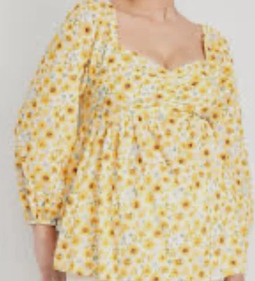 Old Navy Maternity Blouse Top Medium Yellow Floral Pintuck Long Sleeve Button - Image 1 of 3