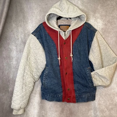 Chaqueta de Jean Híbrida Arizona Jean CO Original Años 90 Gris Granate Cremallera Completa Talla S Foto 1 de 4