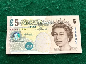 Billete de 5 libras esterlinas M Lowther genuino serie "E" nuevo papel edición histórica (389) - Imagen 1 de 2