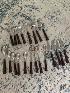 Noritake MCM Mid Century Modern Brown Primastone Stainless Flatware Set 21 pcs. - Picture 1 of 10