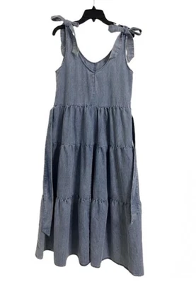 Vestido Given Kale M Azul Denim Maxi En Niveles Atado Sin Mangas Western Boho Campesino Foto 1 de 4