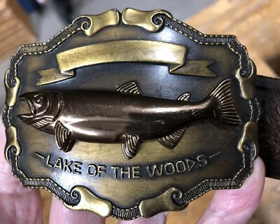 Vintage Chip & Pepper Lake Of The Woods Brass Belt Buckle. Fish. Sportsgirl - image 1 of 4