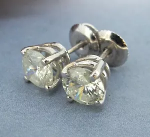 1.42 ctw Diamonds Round Cut 14kt White Gold Screw Backs Stud Earrings - Picture 1 of 6