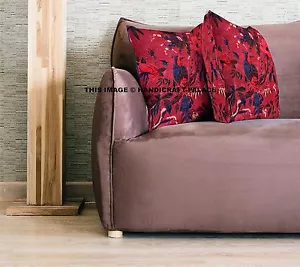 Maroon Velvet Pillow Case Bird Print Decorative Throw Floor Indian Cushion Cover - Picture 1 of 1