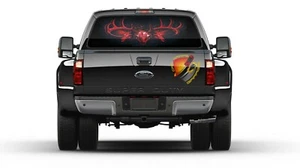 Deer Red Skulls Hunting Rear Window Graphic Perforated Decal Vinyl Pickup Truck - Picture 1 of 4