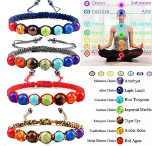 Natural Stone 7 Chakra Healing Balance Beaded Lava Bracelet Yoga Jewelry for Men - Picture 1 of 18
