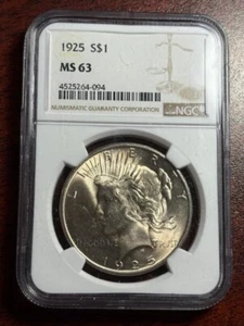 $Dólar de la paz 1925 NGC MS63 ¡MEJOR FECHA! - Imagen 1 de 8