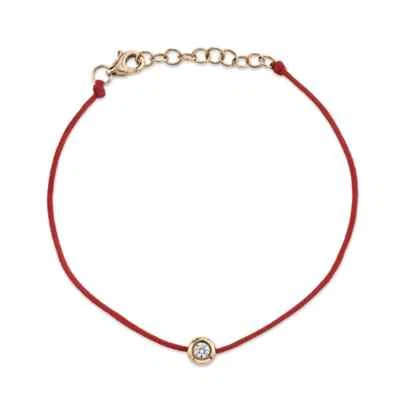 14K Rose Gold Diamond Red String Cord Bracelet Bezel Set Natural 0.10 CT - Image 1 of 2