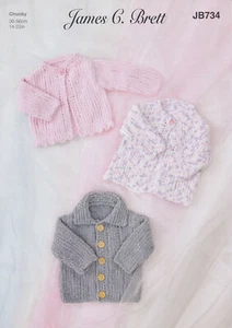Baby Knitting Pattern Jacket & Long or Cropped Cardigan James Brett Chunky JB734 - Picture 1 of 3