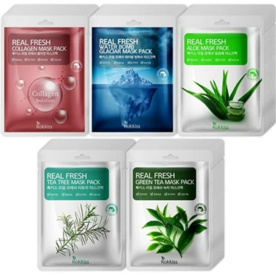 Rokkiss Real Fresh 5-Type Facial Mask Set 50 Hydrating & Soothing K-Beauty Sheet - Image 1 of 4