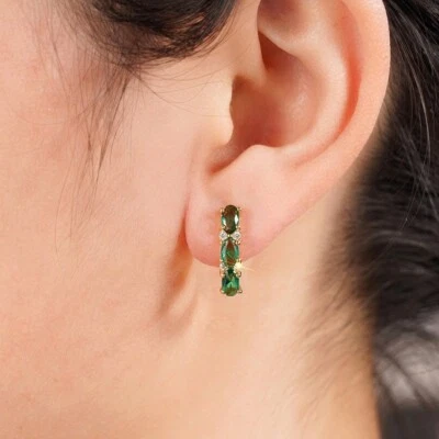 Luxus Damen Ohrringe Gold Grüne Kristall Zirkon Stein Mode Schmuck Hochzeit - Bild 1 von 4