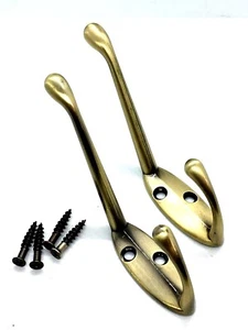 Hat And Coat Hooks Antique Brass Metal Double Door Hangers With Screws (205) - Picture 1 of 6