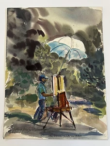Watercolor Painting “Frank La Luna Painting at San Patricio NM” by Bill Rakocy - Picture 1 of 6