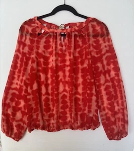 Jennifer Lopez Blouse Women’s Abstract Print Orange Puff Sleeve Shirt Top XS - Picture 1 of 7