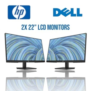 2 x 22" Dell HP LG Acer Samsung Matching LCD Monitors DP DVI VGA GRADE A - Picture 1 of 10