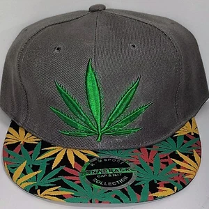 Weed Structured Cap Marijuana Cannabis Leaf Kush Snapback Gray Hat 420 - Picture 1 of 2