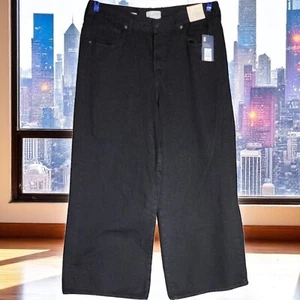 NWT Universal Thread Women’s 12R Black Super Wide Leg Jeans 100% Cotton Mid Rise - Picture 1 of 11
