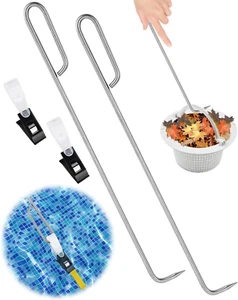 2PCS Skimmer Basket Hook, Swimming Pool Skimmer Basket Handle, Long Stainless St - Picture 1 of 12