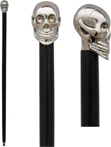 36 inch Skull Head Silver Brass Handle Walking Stick Antique Cane Halloween Gift - Picture 1 of 6